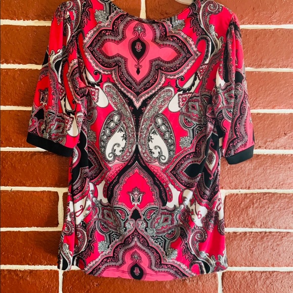 Print Pink/Black/White Half Sleeve Blouse - Picture 2 of 2